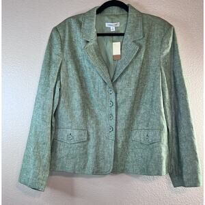 NWT Coldwater Creek Size XL Green Blazer Linen Blend Button Front Pockets